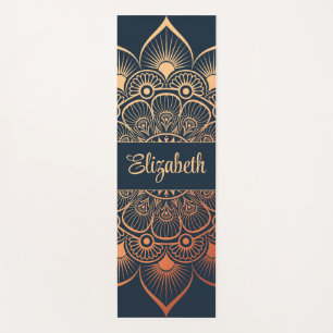 Modern Navy Blue Mandala Custom Name Yoga Mat