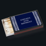 Modern Navy Blue Masculine Customized Birthday Matchboxes<br><div class="desc">Vintage Art Deco birthday party favor to personalize for elegant men. 
Colors: navy blue and silver grey.</div>