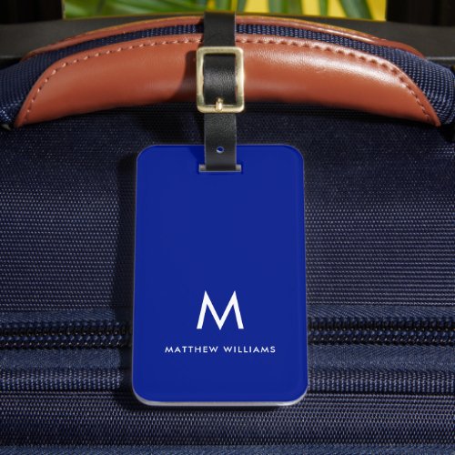 Modern Navy Blue Minimal Monogram Custom Luggage Tag