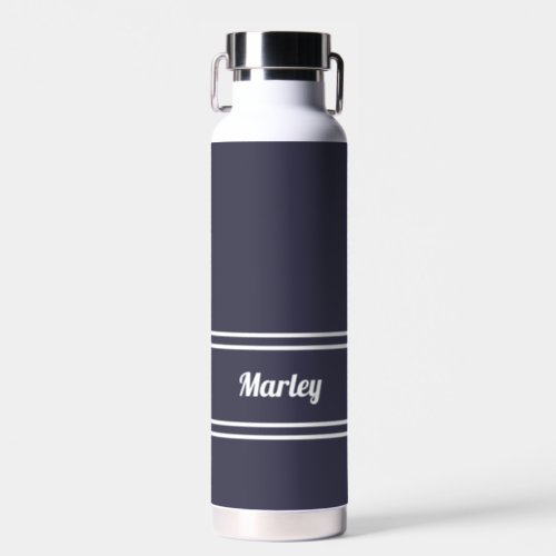 Modern Navy Blue Minimal Stylish Classic Name Water Bottle