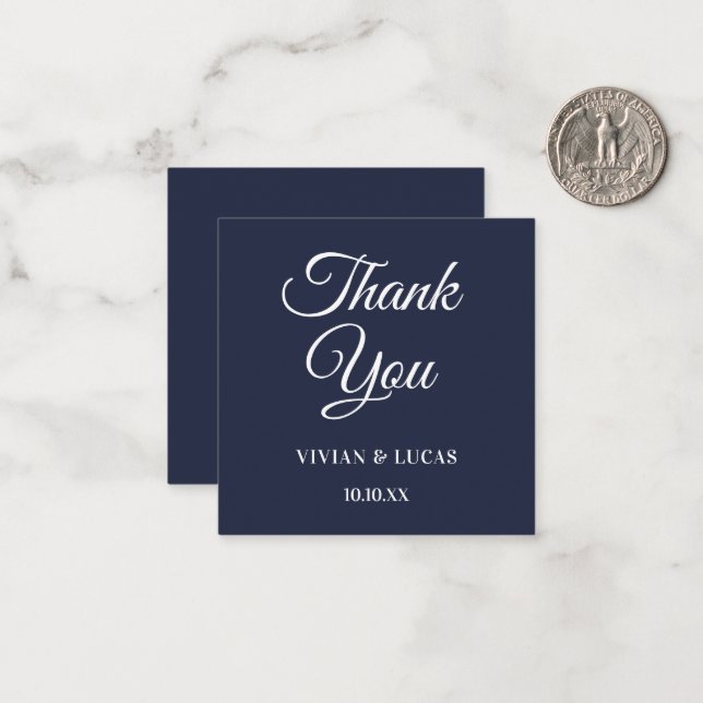 Modern Navy Blue Minimal Wedding Thank You Note Card (Front/Back In Situ)