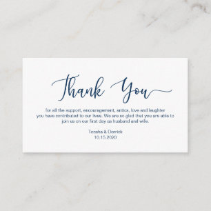 Modern Navy Blue minimalism font Wedding Thank you Enclosure Card