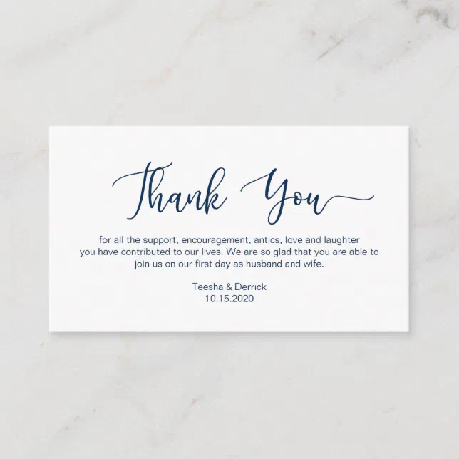 Modern Navy Blue minimalism font Wedding Thank you Enclosure Card | Zazzle