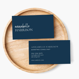 Modern Navy Blue Minimalist Professional Script Business Card