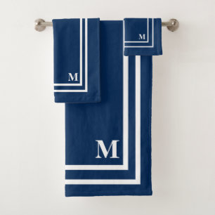 Modern Navy Blue Monogram Bath Towel Set