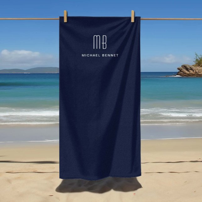 Modern Navy Blue Monogram Beach Towel (Modern Navy Blue Monogram Beach Towel)