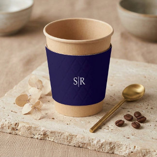 Modern Navy Blue Monogram Initials  Coffee Cup Sleeve