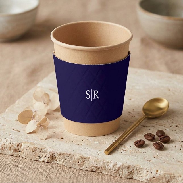 Modern Navy Blue Monogram Initials  Coffee Cup Sleeve (Creator Uploaded)