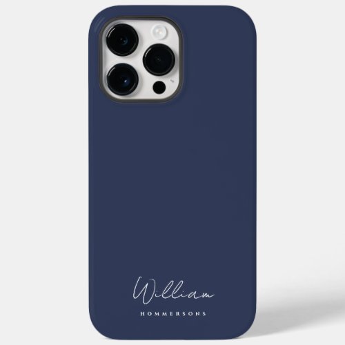 Modern Navy Blue Monogram Name Script Case_Mate iPhone 14 Pro Max Case