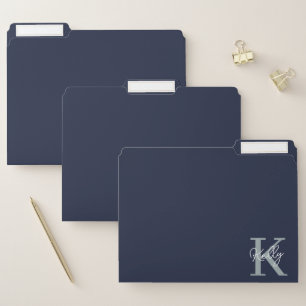 Modern Navy Blue Monogram Script File Folder
