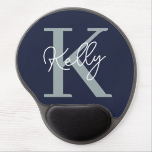 Modern Navy Blue Monogram Script Gel Mouse Pad