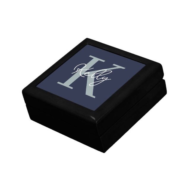 Modern Navy Blue Monogram Script Gift Box (Side)