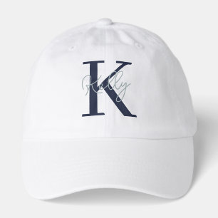 Modern Navy Blue Monogram Script Hat