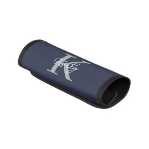 Modern Navy Blue Monogram Script Luggage Handle Wrap