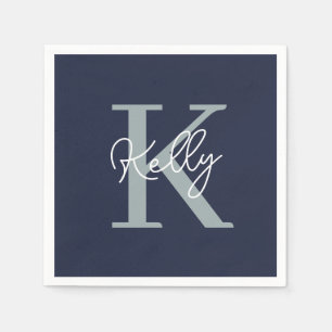 Modern Navy Blue Monogram Script Napkins