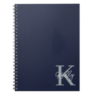 Modern Navy Blue Monogram Script Notebook