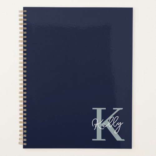 Modern Navy Blue Monogram Script Planner