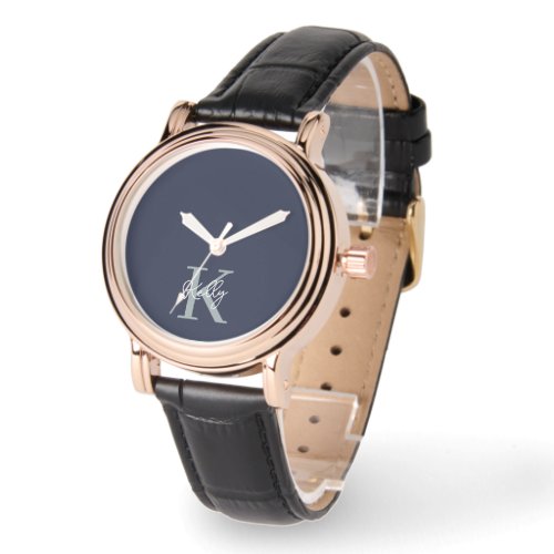 Modern Navy Blue Monogram Script Watch