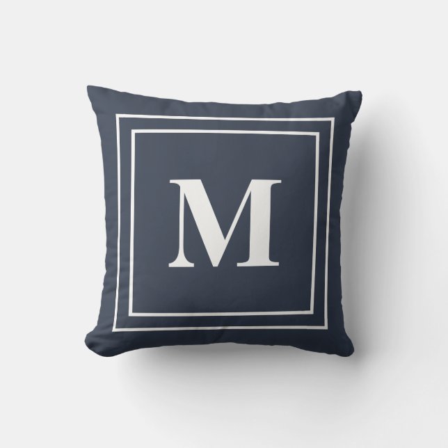 Modern Navy Blue Monogram Throw Pillow (Front)