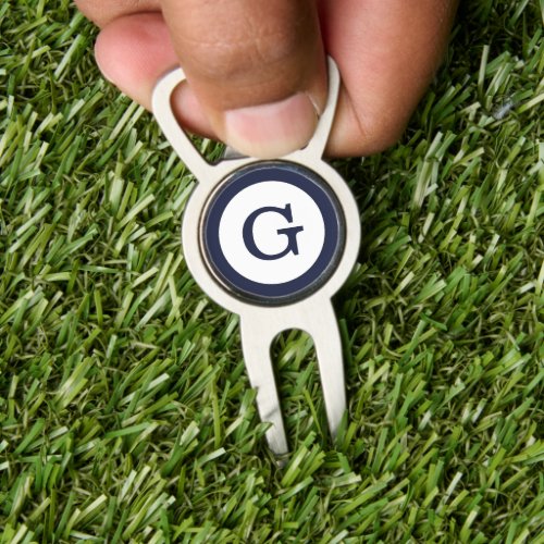 Modern Navy Blue Monogram with Circle Border Divot Tool