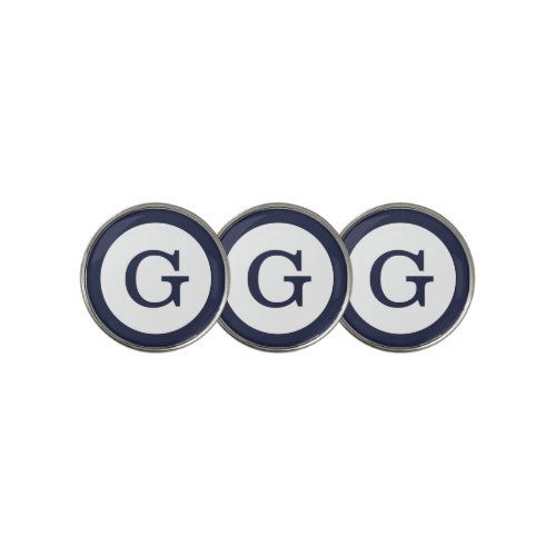 Modern Navy Blue Monogram with Circle Border Golf Ball Marker
