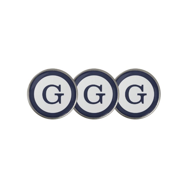 Modern Navy Blue Monogram with Circle Border Golf Ball Marker (3 Up)