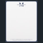 Modern Navy Blue Monogrammed  Letterhead<br><div class="desc">A modern navy blue letterhead design with custom monogram and contact details. Perfect for small and large corporate businesses. Professional and clean design.</div>