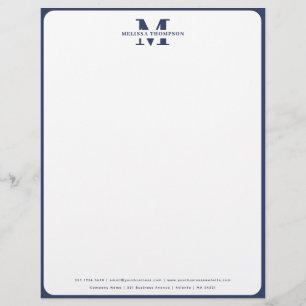 Modern Navy Blue Monogrammed Letterhead
