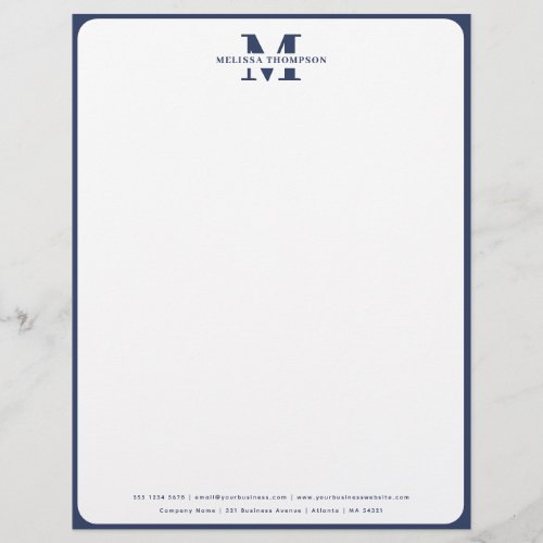 Modern Navy Blue Monogrammed  Letterhead