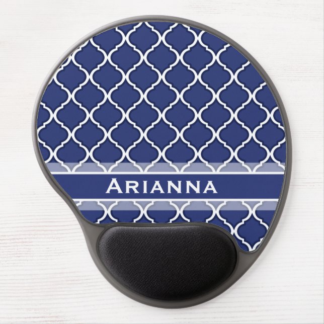 Modern Navy Blue Moroccan Trellis Gel Mouse Pad (Front)