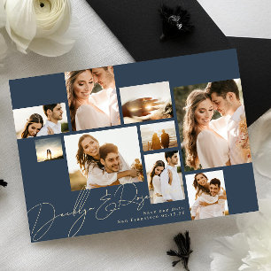 Modern Navy Blue Multi 9 Photo Collage Save The Date