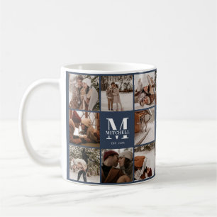 Modern Navy Blue Multi Photo Collage Keepsake Coffee Mug