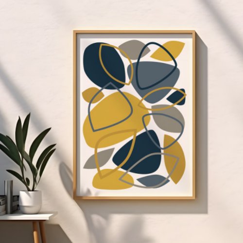 Modern Navy Blue Mustard Abstract Pattern Poster