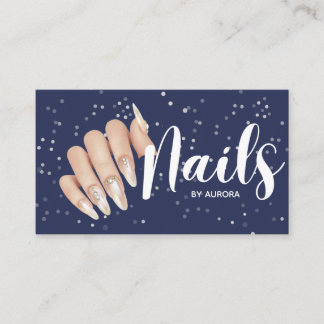 Modern Navy Blue Nail Technician Business Card