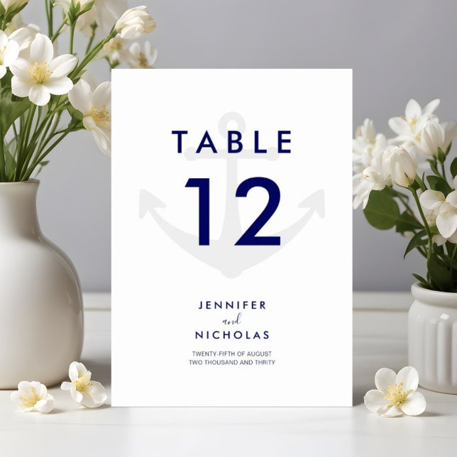 Modern Navy Blue Nautical Anchor Wedding Table Number (Modern Navy Blue Nautical Anchor Wedding Table Number)