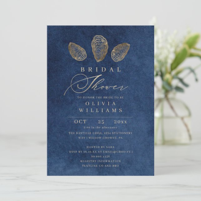 Modern Navy Blue Nautical Bridal Shower Invitation (Standing Front)