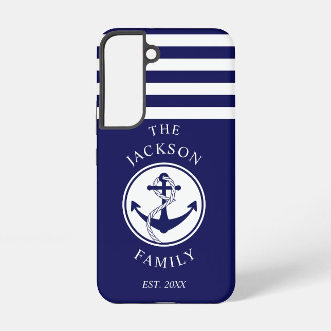 Modern Navy Blue Nautical Family Name Samsung Galaxy Case (Back)