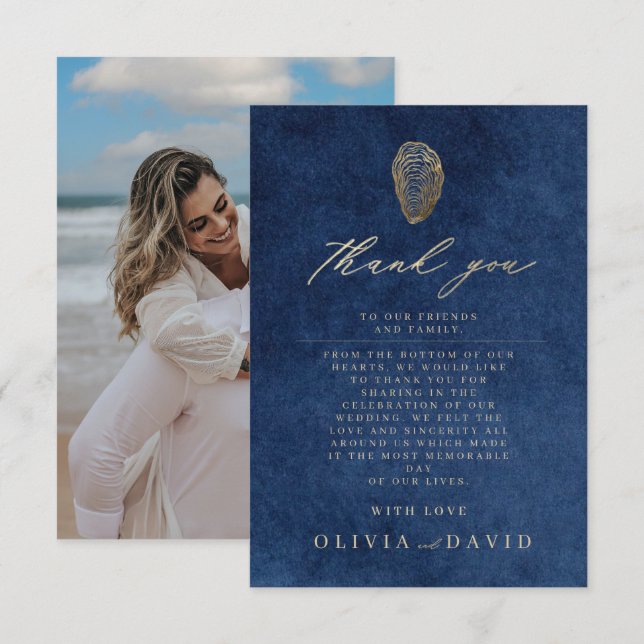 Modern Navy Blue Nautical Wedding  Thank You Card (Front/Back)