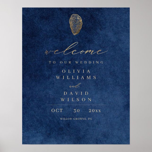 Modern Navy Blue Nautical Welcome Wedding Sign (Front)
