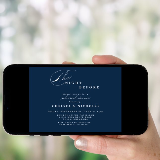 Modern Navy Blue Night Before Rehearsal Dinner Invitation (Front Digital)