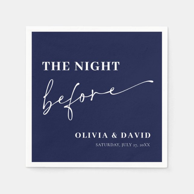 Modern Navy Blue Night Before Rehearsal Dinner Napkins (Front)