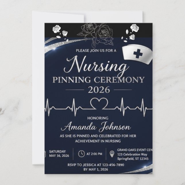 Modern Navy Blue Nursing Pinning Ceremony Invitati Invitation (Front)