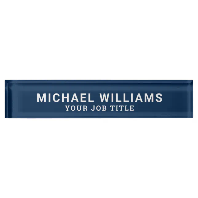 Modern Navy Blue Office Employee Desk Name Plate | Zazzle