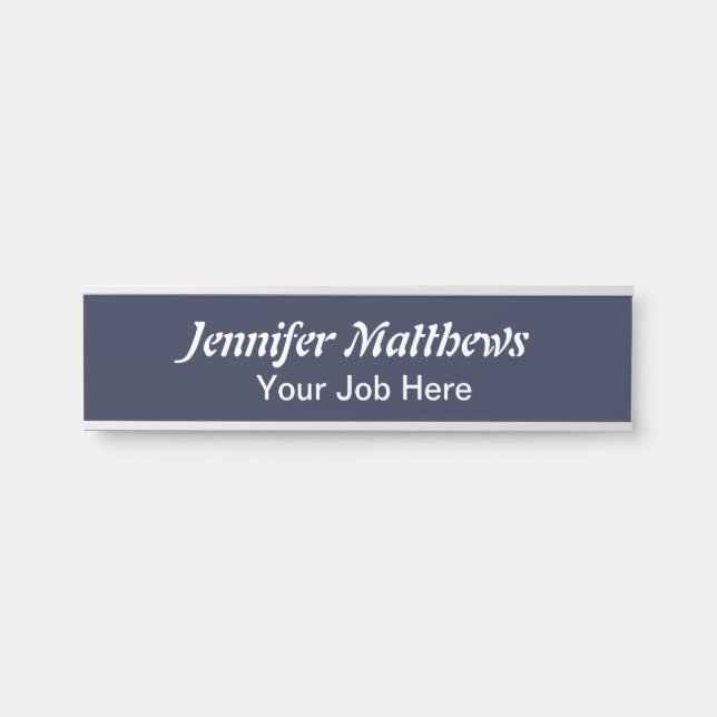 Modern Navy Blue Office Employee Desk Name Plate (Front)