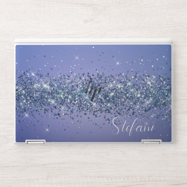 Modern Navy Blue Ombre Glitter Glam Name  HP Laptop Skin (Front)