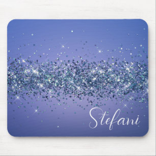 Modern Navy Blue Ombre Glitter Glam Name Mouse Pad