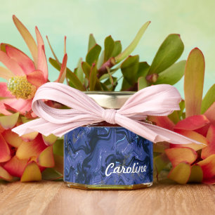 Modern navy blue ombre gold marble pattern honey jar favors