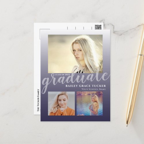 Modern Navy Blue Ombre Graduate Graduation Postcard