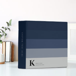 Modern Navy Blue Ombre Gray Classic Monogram 3 Ring Binder