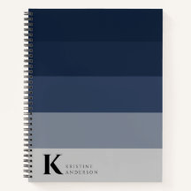 Modern Navy Blue Ombre Gray Classic Monogram